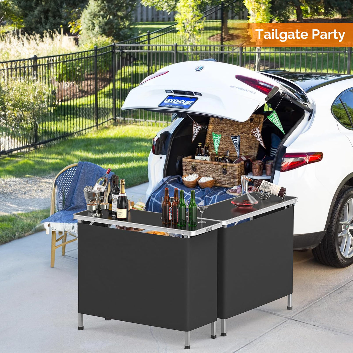 VINGLI 43" Foldable Portable Bar Table with 3-Tier Shelves for Events and Outdoor Use VINGLI