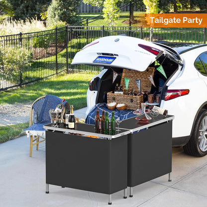 VINGLI 43" Foldable Portable Bar Table with 3-Tier Shelves for Events and Outdoor Use - WoodArtSupply