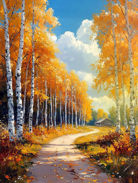 PINFFSHU Autumn Scenery Diamond Painting Kits for Adults 5D Sparkling Birch Forest Path Artwork Diamond Art Kits for Adults Full Drill Diamond Art Painting Kits Gem Art Kits for Wall Decor 12x16 Inch PINFFSHU