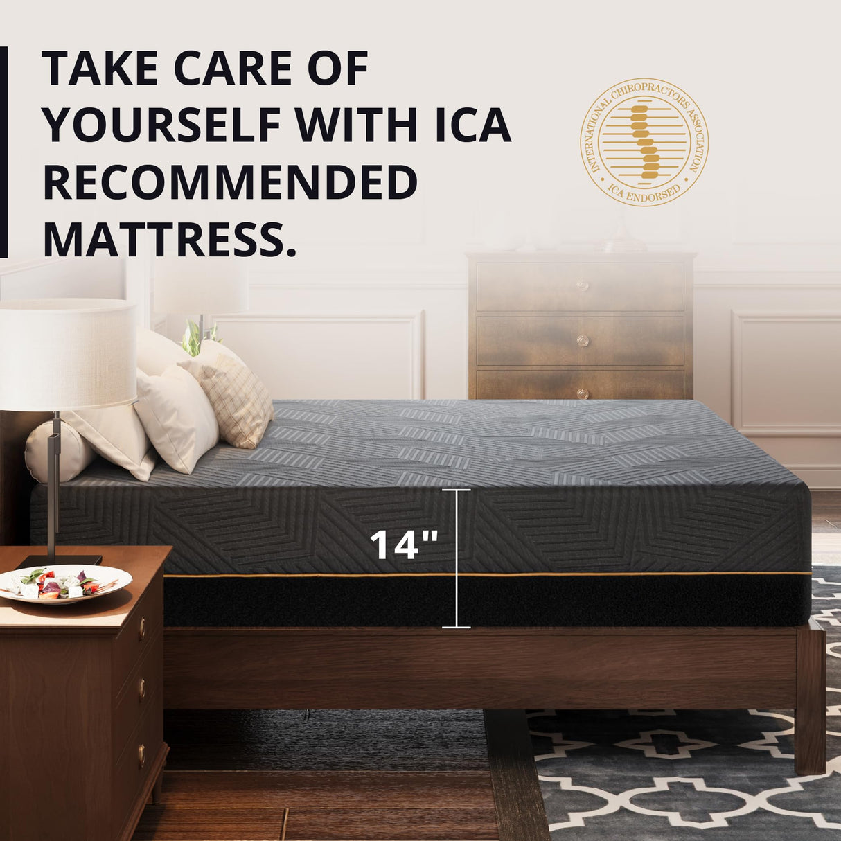 EGOHOME 14 inch Firm King Mattress, Memory Foam Mattress with Cooling Cover, Bed in a Box, CertiPUR-US Certified, Breathable and Supportive, Made in USA, 76x80x14 Black MLILY
