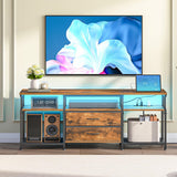 HOOBRO TV Stand with Power Outlet and LED Light, Entertainment Center for TVs Up to 65 Inch, Modern Media Console Table with 2 Non-Woven Drawers, for Living Room, Bedroom, Rustic Brown BF54UDDS01 HOOBRO