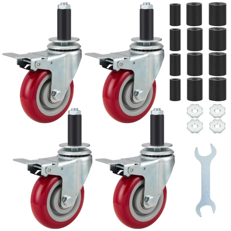 Finnhomy 4 Inch Prep Table Caster Wheels Set of 4 Heavy duty Expanding Stem Casters Fit 7/8", 1", 1-1/2" and 1-5/8" Tube Leg with Brake for Stainless Steel Furniture Legs, Worktable, Kitchen workbench Finnhomy