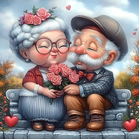 MXJSUA DIY Diamond Painting Kits for Adults, Elderly Couple in Love Diamond Gem Art Painting for Beginners, Diamond Picture with Full Round Drill Dots Craft Set Gift, 12x12 Inch MXJSUA