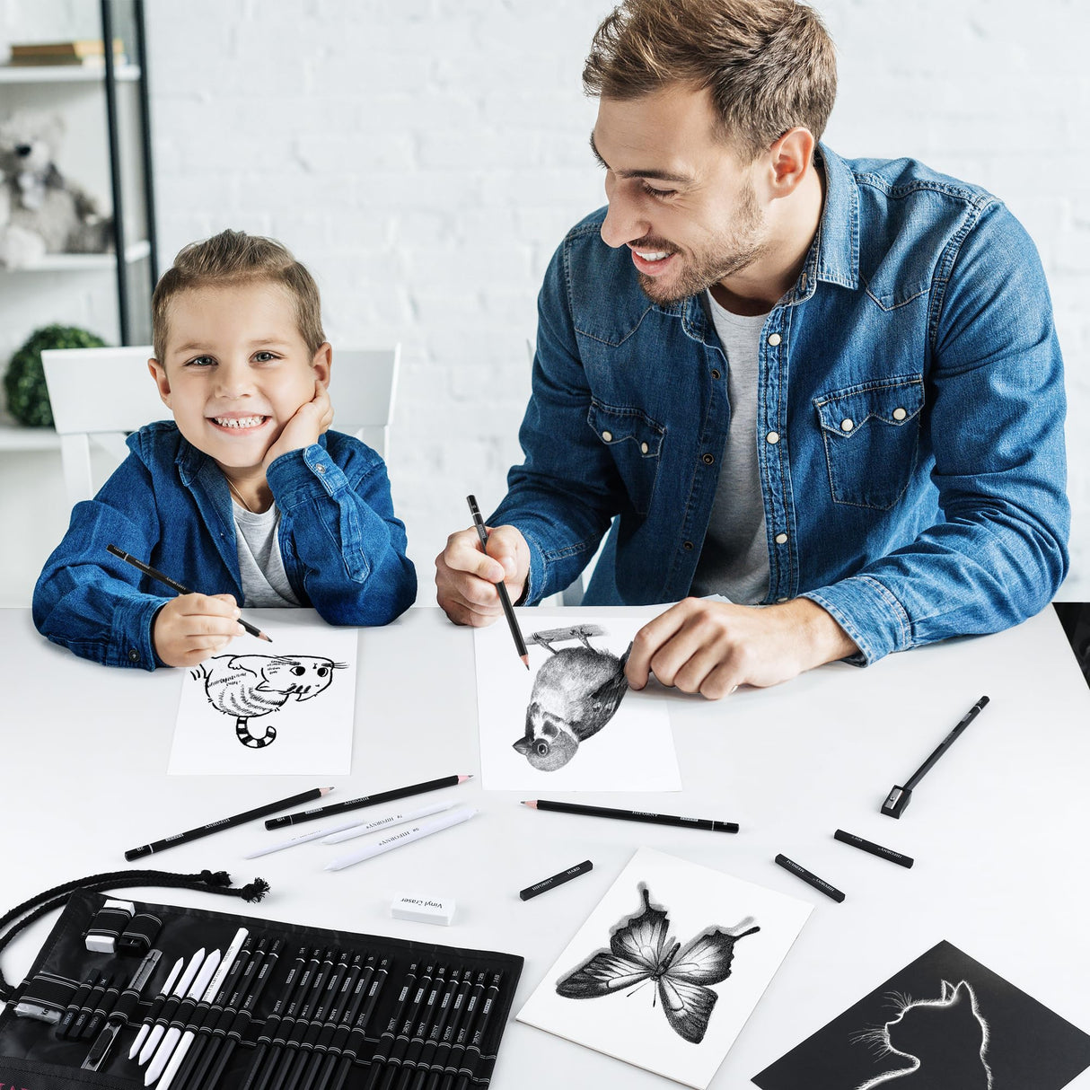 HIFORNY 36 PCS Sketching Drawing Pencil Set,Sketch Pencils Art Supplies with Graphite,Charcoal,Blending Tools,Accessories,Drawing Kit for Adults Artists in Canvas Roll Up Case HIFORNY