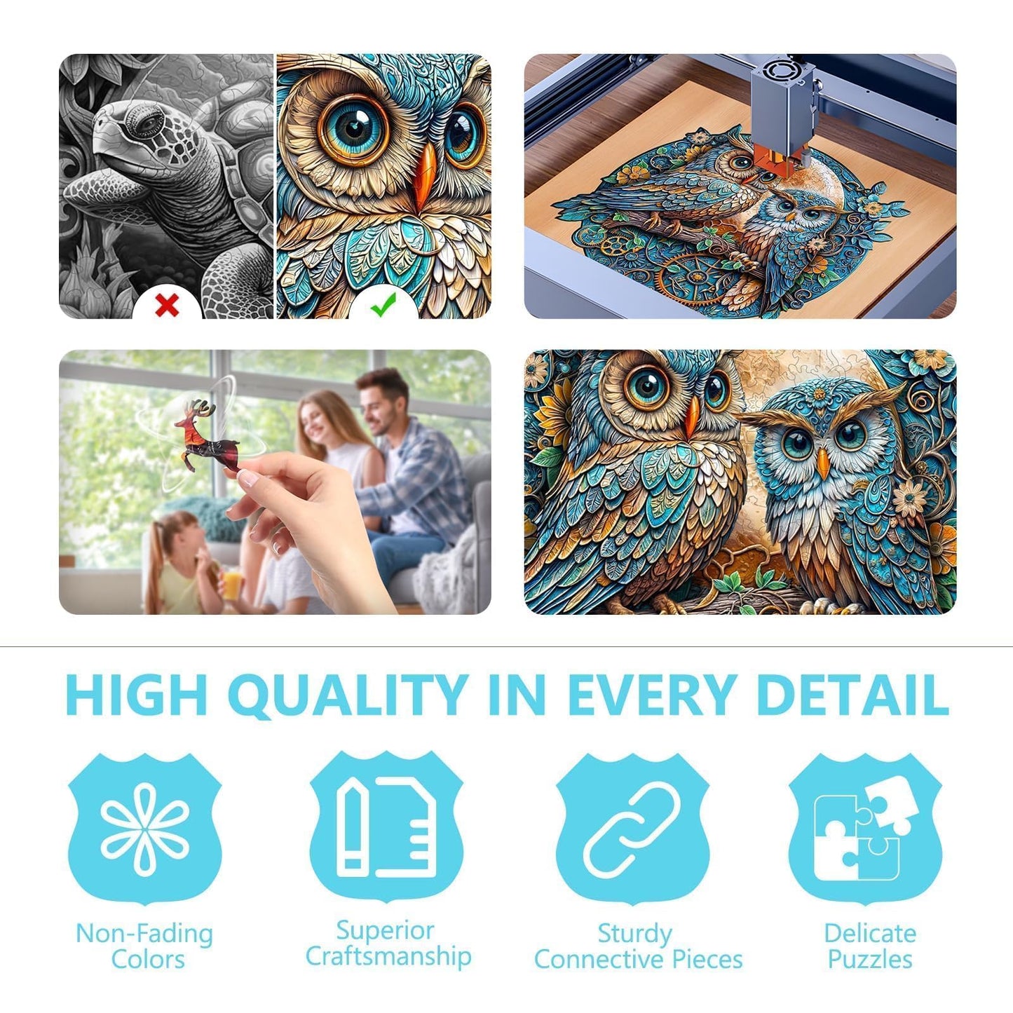 Wooden Puzzles for Adults - Embossed Owl Puzzle, Unique Shape Wooden Puzzle, Wooden Jigsaw Puzzles for Adults, Wood Puzzles Adult, Good Gift Idea for Friends and Family (L-13.4 * 12.8in -285 Pcs)