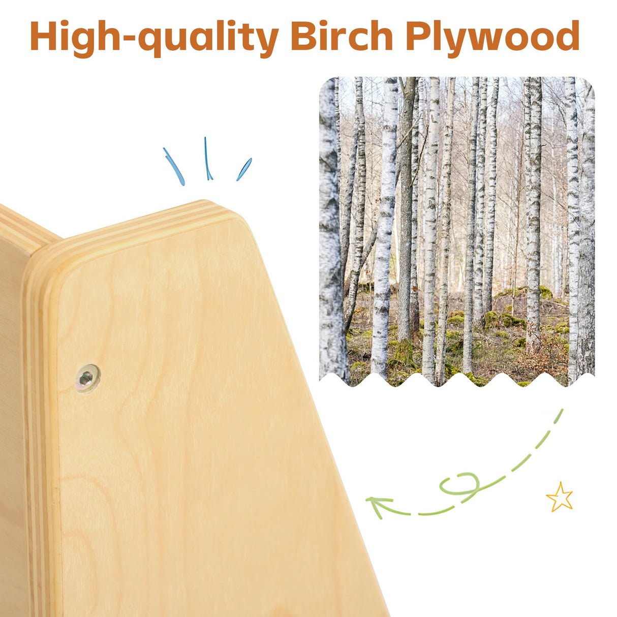 Bateso Natural Wood 4-Layer Toddler Bookshelf - Space-Saving Storage for Playrooms and Nurseries Bateso