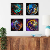 4 Packs Paint by Number for Adults, Animal DIY Acrylic Oil Painting Paint by Numbers Kits on Canvas, Adults Paint by Numbers Kits Drawing Paintwork for Home Decor Gift Dragon 15.7x15.7in KICHANG