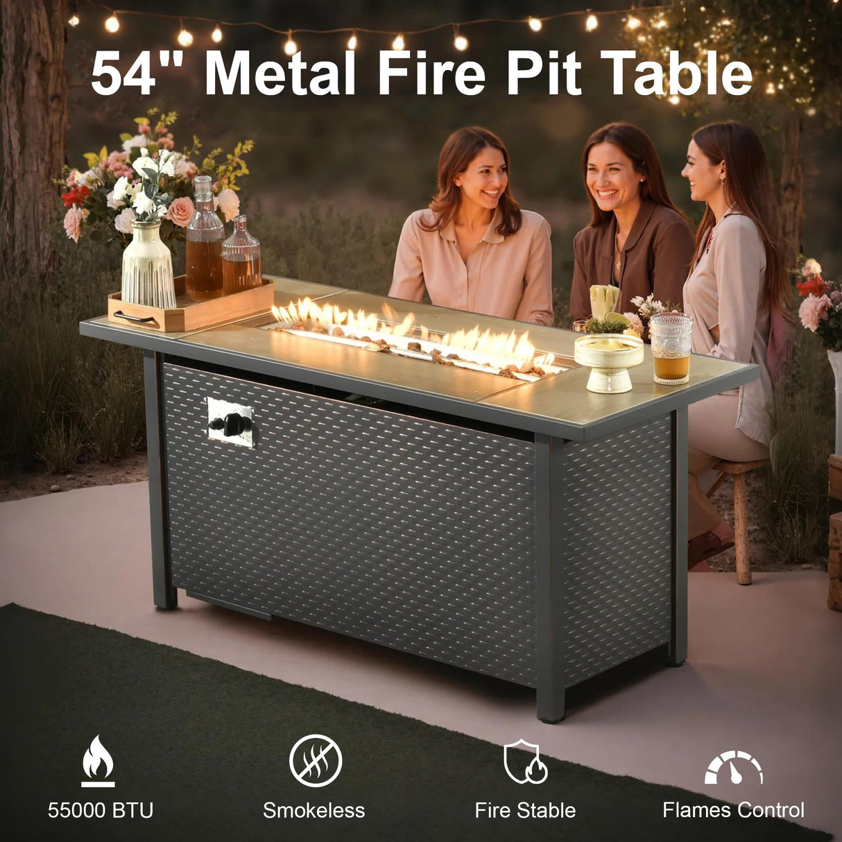 OOBOLT Outdoor Patio Furniture Sets,11 PCS Patio Conversation Set Outside Rattan Sectional Sofa with 54 in Fire Pit Table Wicker Rocking Chair Coffee Table Fit Backyard Porch Garden Poolside Balcony OOBOLT