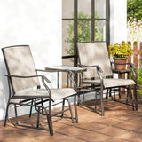 Outsunny Outdoor Glider Chairs with Coffee Table, Patio 2-Seat Rocking Chair Swing Loveseat with Breathable Sling for Backyard, Garden, and Porch, Light Brown Outsunny