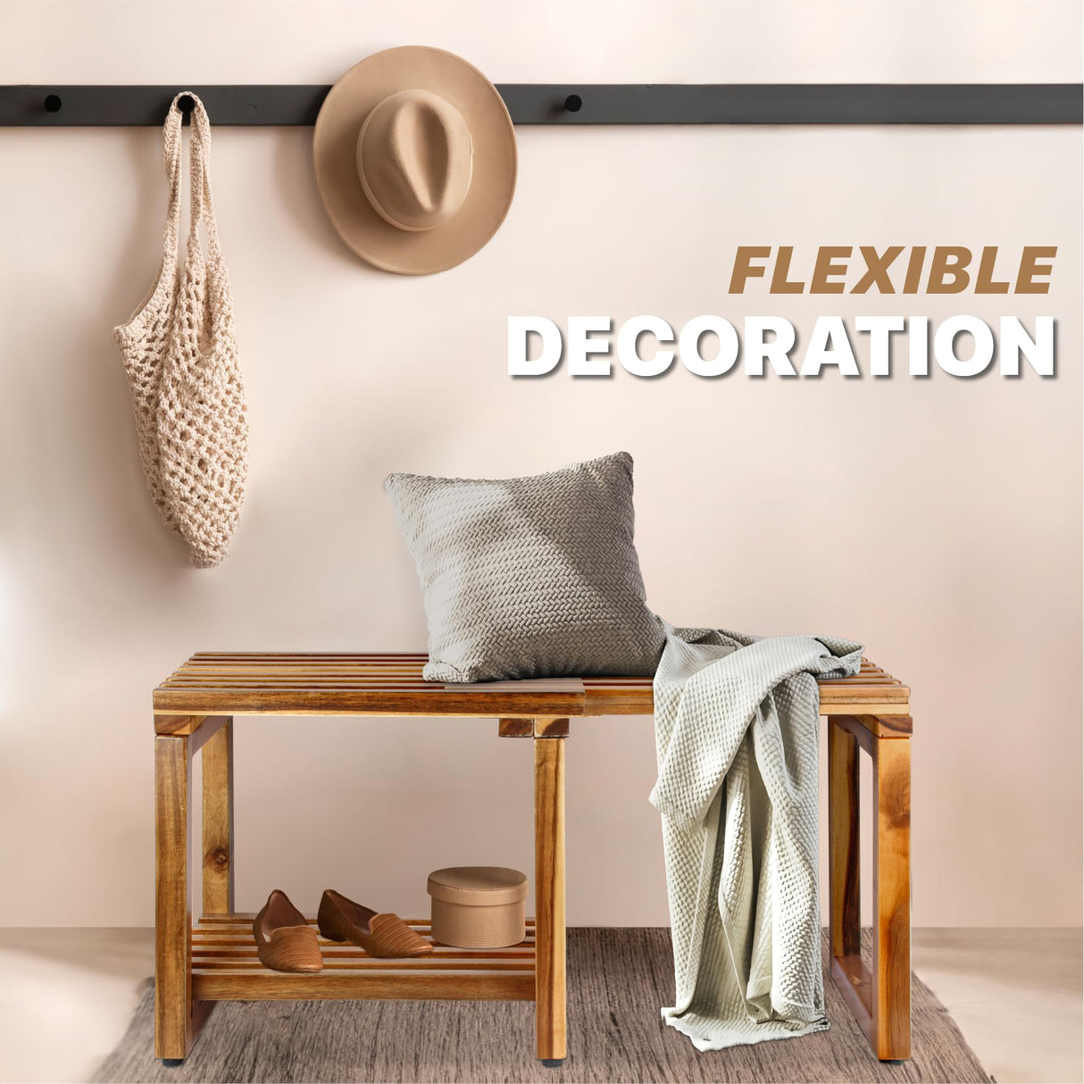 ENKEZI Adjustable Length 29.5 Inches Shower Stool Bench Chair Waterproof with Storage Shelf for Shaving Legs, Spa, Bath Seat in Bathroom, Inside Shower for Adults Seniors Elderly ENKEZI