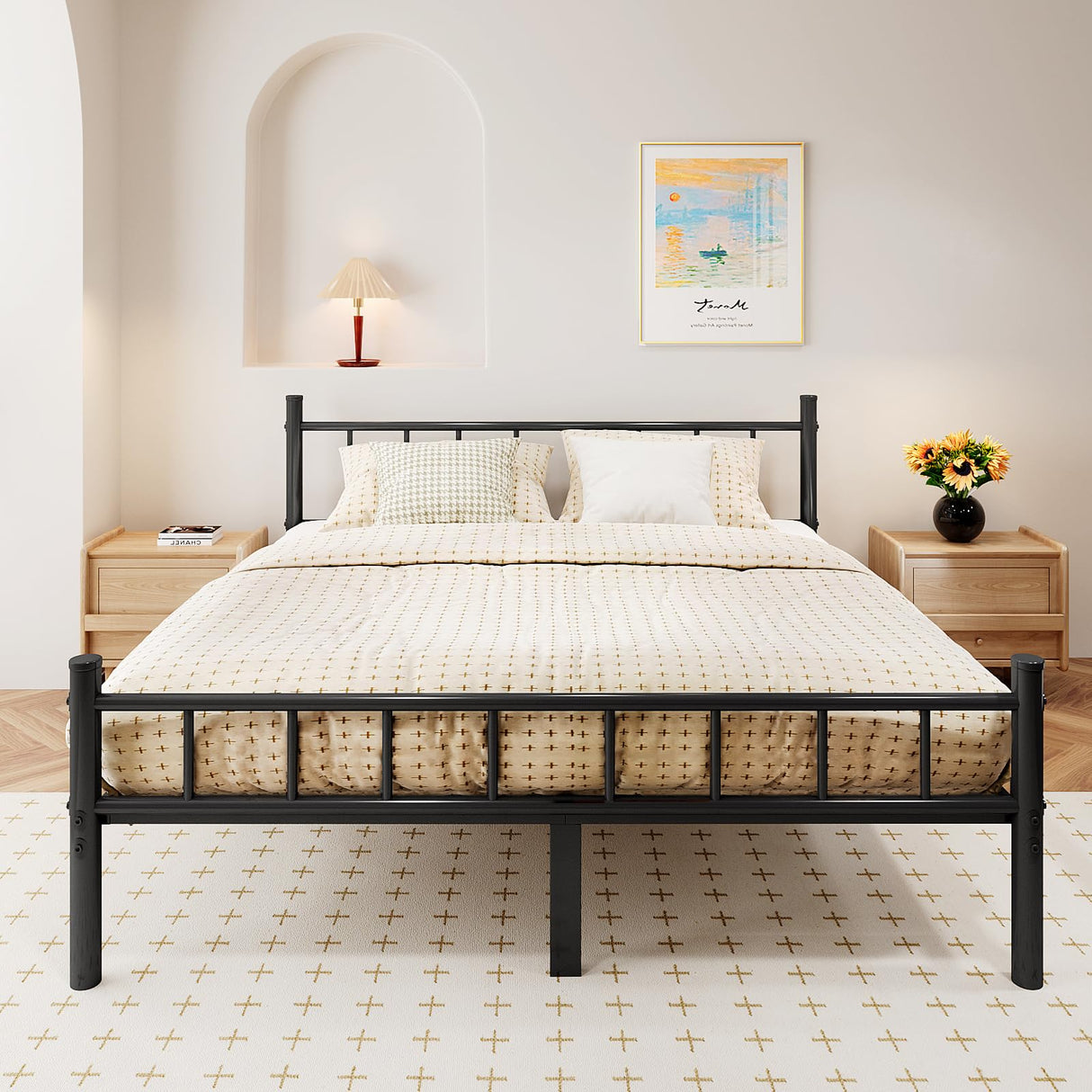 zizin King Size Metal Bed Frame with Headboard & Footboard 14 Inch Metal Platform Mattress Foundation Support with Steel Slat, Under Bed Storage, No Box Spring Needed zizin