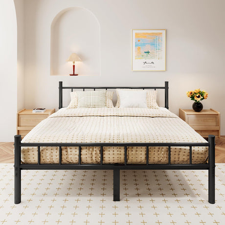 zizin King Size Metal Bed Frame with Headboard & Footboard 14 Inch Metal Platform Mattress Foundation Support with Steel Slat, Under Bed Storage, No Box Spring Needed zizin