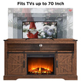 OKD Fireplace TV Stand for 65+ Inch TV, 33" Tall Highboy Farmhouse Entertainment Center w/ 23'' Electric Fireplace, Rustic Media Console w/Sliding Barn Door for Living Room, Reclaimed Barnwood Color OKD