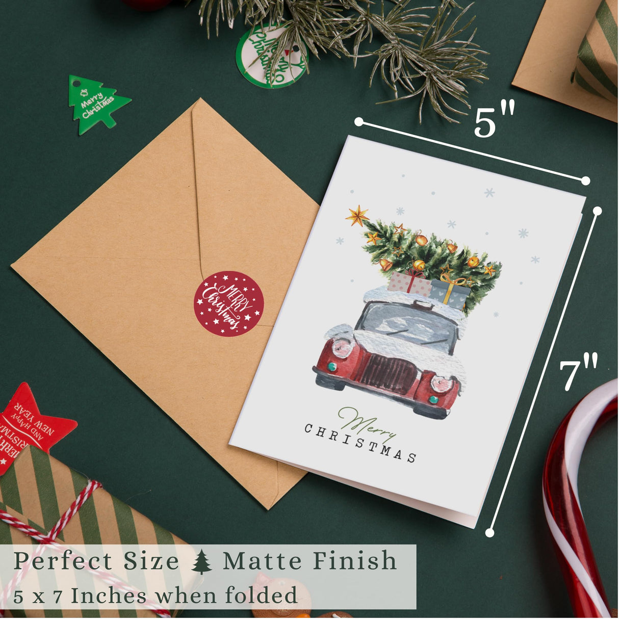 Merry Christmas Cards Boxed with Envelopes Set of 20 Cards - Woodlands Watercolor Designs on Heavy Duty Card Stock - 5x7 Inches Blank Inside - Bulk Christmas Cards with Matching Stickers Paper Play