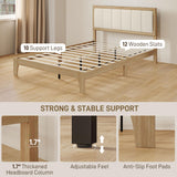 HOMCOM Full Size Bed Frame with Upholstered Headboard, Platform Bed Frame with Wooden Slats, No Box Spring Needed, Easy Assembly, Oak HOMCOM