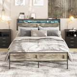 Halitaa King Size LED Bed Frame with Charging Station and Storage - Wash Grey Halitaa