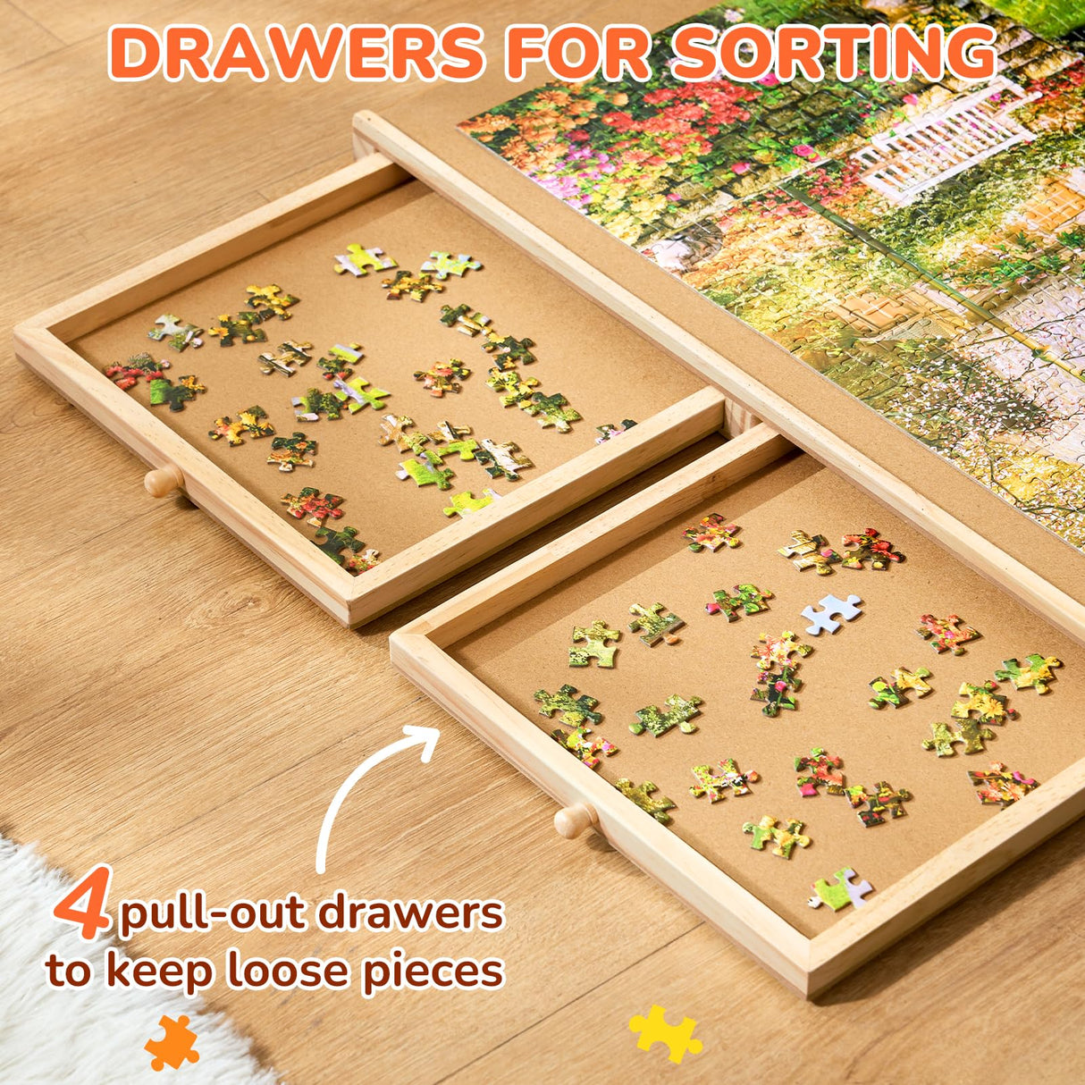 Gamenote 1500 Pieces Rotating Jigsaw Puzzle Table with Cover, Portable Large Puzzle Board with Drawer, Wooden Smooth Plateau Work Surface for Kids Family Game GAMENOTE