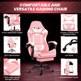 YSSOA Gaming Chair, Computer Chair with Footrest, Height Adjustable & 90°-135° Tilt Function, Swivel Recliner Ergonomic Racing Style Video Game Chair with Lumbar Support (Pink/White) YSSOA
