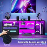 Viplive LED TV Stand for 55/60/ 65 Inch TV, TV Stand Table with PS5 Cabinet & Power Outlet, Black TV Stand for Living Room with Storage Drawer, TV Entertainment Center with RGB Lights for Bedroom Viplive