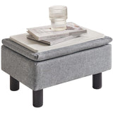 IBUYKE Storage Ottoman Footrest Stool with Linen Fabric, Rectangular, Flip Top Lid, Non-Slip Feet, Compact Design, Stylish and Functional, Gray Blue RF-BD224 IBUYKE