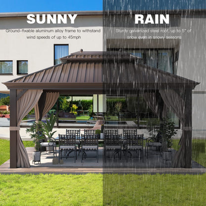 YOLENY 12'x16' Hardtop Gazebo with Galvanized Steel Double Roof, Pergolas Aluminum Frame, Netting and Curtains Included, Metal Outdoor Gazebos for Garden, Patios, Lawns, Parties