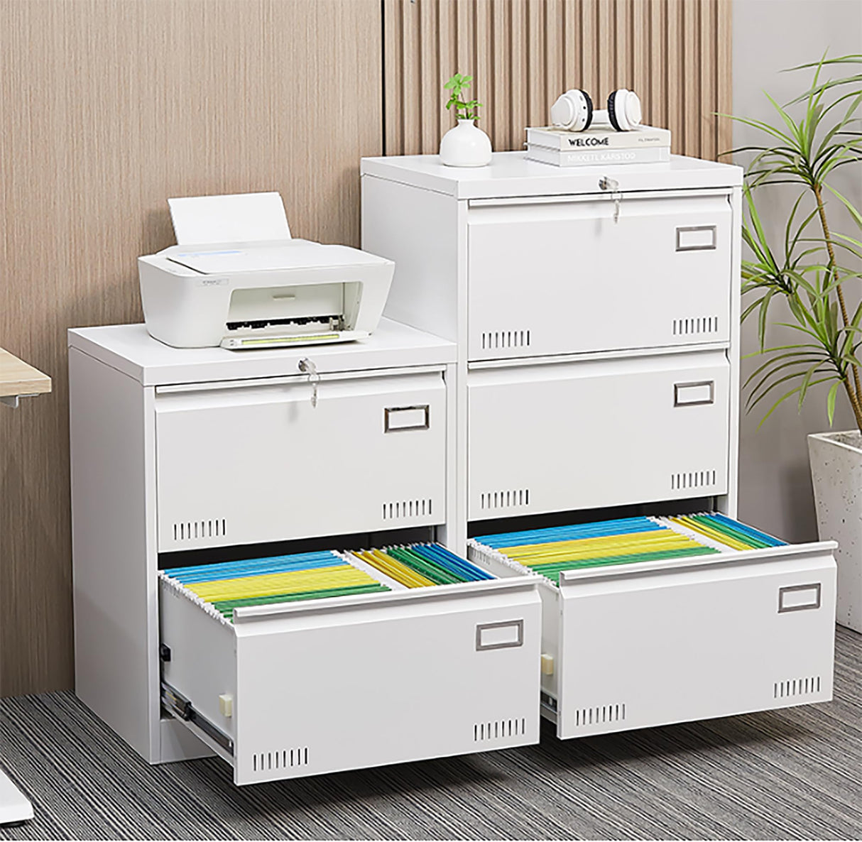 Gustonhon 3 Drawer Metal Lateral File Cabinet with Lock,Office Vertical Files Cabinet for Home Office/Legal/Letter/A4, Locking Wide Metal File Cabinet,Assembly Required (White, 3 Drawer) Gustonhon