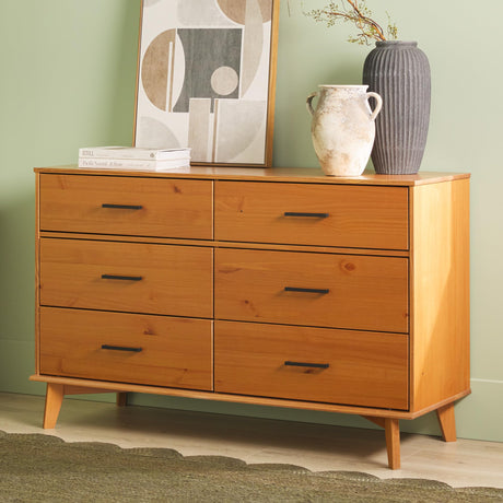 Walker Edison Modern 6-Drawer Dresser Bedroom Storage Organizer, 52 inch, Caramel Handle Walker Edison