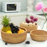 CLAYNIX Woven Fruit Basket For Holder Bowl Decorative Bread Vegetable, Serving Bowl Set of 3 For Organizing Kitchen Natural Rattan Picnic Basket Round Stackable (Natural) CLAYNIX