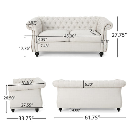 Christopher Knight Home Karen Traditional Chesterfield Loveseat Sofa, Beige and Dark Brown, 61.75 x 33.75 x 27.75 - WoodArtSupply