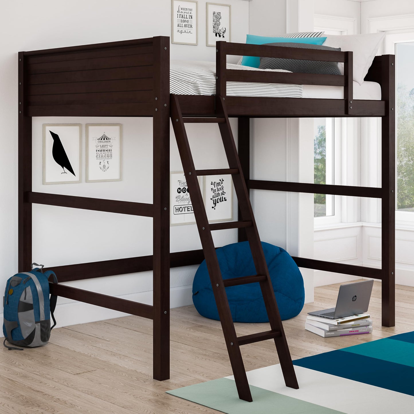 DHP Denver Espresso Full Size Loft Bed with Spacious Under-Bed Area