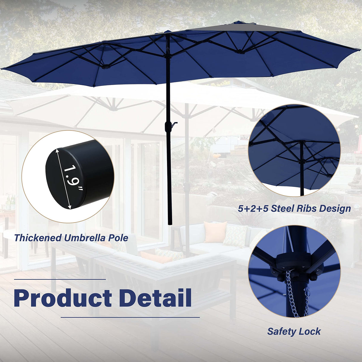 Cozy Daisy Patio Umbrella Without Base, 15 FT for Outdoor Patio, Deck Umbrellas Cozy Daisy