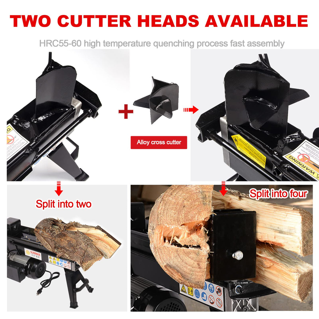 AESRAOU Electric Log Splitter 5 Ton Wood Splitter Hydraulic Ram Electric Firewood Splitter with Steel Wedges AESRAOU