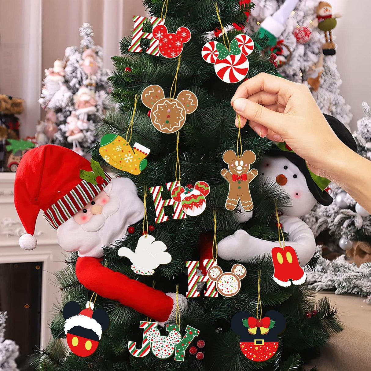 Christmas Decorations Tree Ornaments Set - 24Pcs Wooden Mouse Ornaments for Holiday Christmas Trees Hanging Party Decorations AMUHUA