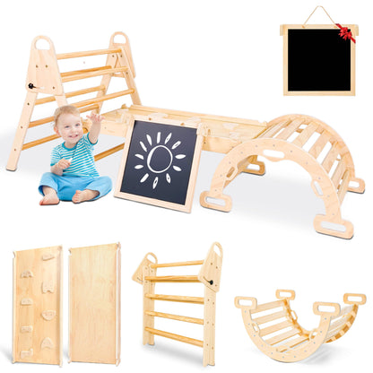 Vinworlf 8 in 1 Pikler Triangle Set, Foldable Baby Climbing Toys, Montessori Climbing Set with Arch&Ramp&Ladder&Whiteboard, Toddler Climbing Toys, Indoor Playground Climbing Toys for Toddlers 1-3