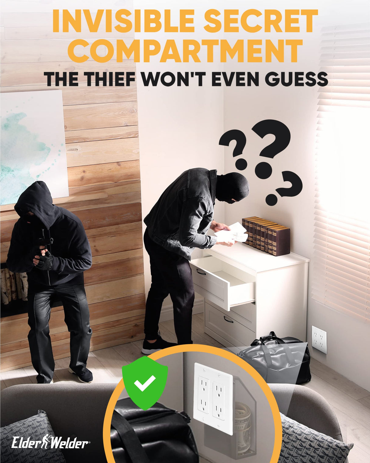 Elder Welder® Wall Outlet Hidden Safe with Key Lock | The Sneaky Way to Trick Thieves | Easy to Install | 100% Real Wall Plate | Wall Hidden Safe for Money | Elevated Choice Over Book Safe or Can Safe Elder Welder