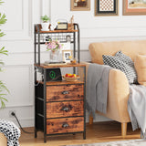 Furologee Tall Nightstand with 3 Drawers, Bedside Table with LED Lights and Charging Station, Night Stand with Pegboard and Shelves, 44'' Tall Bedside Table for Bedroom/Living Room/Dorm/Rustic Brown Furologee