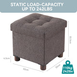 BRIAN & DANY Small Ottoman with Storage, Small Storage Ottoman, Folding Foot Stool with Wood Legs for Living Room and Bedroom Linen Rest Seat, 12.6"x12.6"x12.8" - Brown BRIAN & DANY