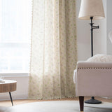 ENJOYBRIDAL Floral Bedroom Curtains 84 Inch Length 2 Panels Set Farmhouse Semi Sheer Living Room Drapes Cotton Linen Blend Bohemian Window Curtain Panels with Tassel Beige Rod Pocket Drapes ENJOYBRIDAL