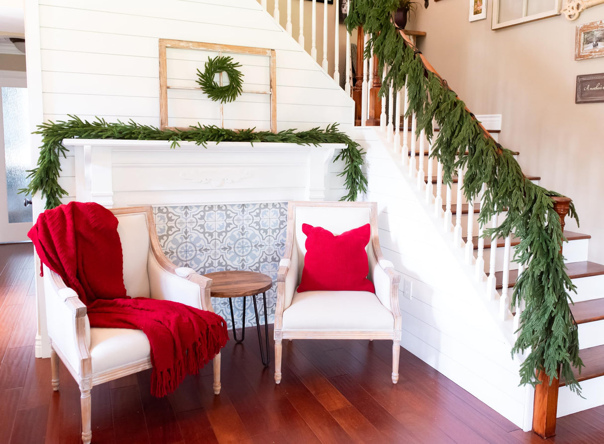 Vita Domi 72" Real Touch Norfolk Pine Garland, 6ft Christmas Garland for Mantle, Faux Cedar Garland Realistic, Garlands for Decoration Christmas, Christmas Greenery Garland, Staircase Garland Vita Domi