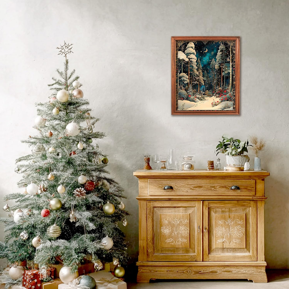 RLTXBUK Christmas Enchanted Forest Diamond Art Kits, Magical Winter Forest Xmas Holiday Gem Diamond Painting Art Kits for Adults Kids Beginners, Christmas Home Room Decor 9.8x11.8 Inch RLTXBUK