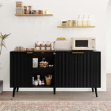Luoxiao Modern Scandinavian Fluted Black Sideboard Buffet Cabinet with Adjustable Shelves Luoxiao