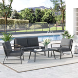 Outsunny 4 Piece Patio Furniture Set, Aluminum Conversation Set, Outdoor Garden Sofa Set with Armchairs, Loveseat, Center Coffee Table and Cushions, Dark Grey Outsunny