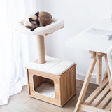 Catry 29.7" Tall 3 Level Laminated Wood Cat Tree with Large Base Condo, 2 Paded Steps, Natural Jute Scratching Post, Sturdy and Easy to Assemble for Small Cat, Brown Catry