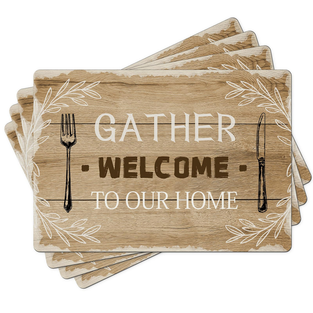 Aimego Wood Grain Placemats Set of 4 - Farmhouse Faux Leather Washable Non Slip Wipeable Waterproof Heat Resistant Place Mats for Kitchen Dining Table, Rustic Table Mats Set, 17" x 12" Aimego