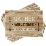 Aimego Wood Grain Placemats Set of 4 - Farmhouse Faux Leather Washable Non Slip Wipeable Waterproof Heat Resistant Place Mats for Kitchen Dining Table, Rustic Table Mats Set, 17" x 12" Aimego