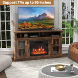 COSTWAY Electric Fireplace TV Stand for TVs Up to 65 Inches, 1400W Heater Insert with Remote Control, 6H Timer, 3-Level Flame, Overheat Protection and CSA Certification, Adjustable Shelves, Brown COSTWAY