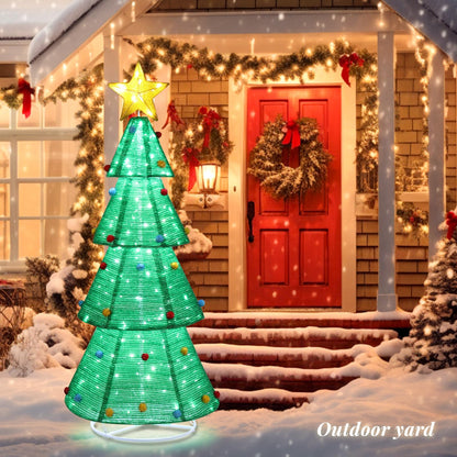 Outvita 6ft Christmas Tree Decorations, Lighted Christmas Tree Foldable Outdoor Holiday Decorations with 200 LED Lights and Metal Stakes for Yard Garden Lawn