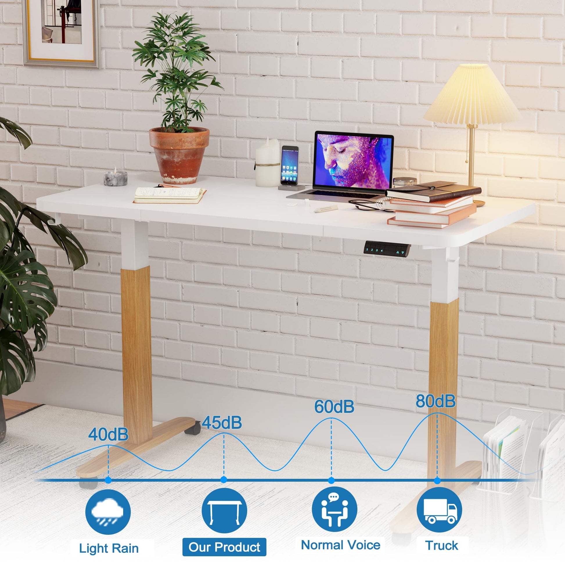 Monomi Electric Standing Desk, 55 x 28 inches Height Adjustable Desk, Ergonomic Home Office Sit Stand Up Desk with Memory Preset Controller (White Top/Wood Grain Frame) - WoodArtSupply