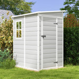Patiowell 5x4 FT Outdoor Storage Shed, Resin Storage Shed with Floor & Lockable & Window Door for Patio Furniture, Garden Tools and Bicycle, White & Grey Patiowell