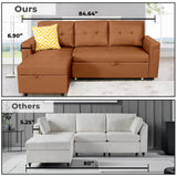 Naomi Home Jenny Sectional Sofa Sleeper with Storage Chaise, Tufted Pull Out Couch with Storage, Sectional Bed, L-Shaped Reversible Sleeper Sofa, Caramel,Air Leather Naomi Home
